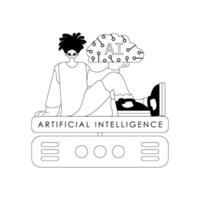 AI man on a server, AI themed, linear vector style