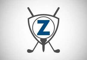 English alphabet Z with golf ball, golf stick and shield sign. Modern logo design for golf clubs. vector