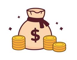 Cute Simple Money Bag, Dollar, Gold Coin, Profit, Fund, payment, Salary Vector Icon, Illustration