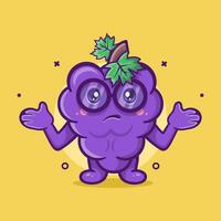 linda uva Fruta personaje mascota con confuso gesto aislado dibujos animados en plano estilo diseño vector