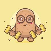 funny potato vegetable character mascot doing bodybuilding using dumbbell isolated cartoon in flat style design vector