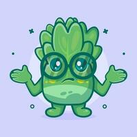 gracioso lechuga vegetal personaje mascota con confuso gesto aislado dibujos animados en plano estilo diseño vector