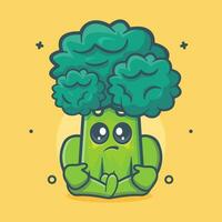 Cute broccoli vegetable character mascot with sad expression isolated cartoon in flat style design vector