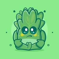 kawaii lechuga vegetal personaje mascota con triste expresión aislado dibujos animados en plano estilo diseño vector