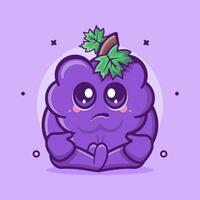 kawaii uva Fruta personaje mascota con triste expresión aislado dibujos animados en plano estilo diseño vector