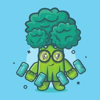 funny broccoli vegetable character mascot doing bodybuilding using dumbbell isolated cartoon in flat style design vector