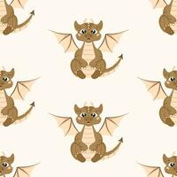 Seamless pattern with cute dragon in cartoon style. vector