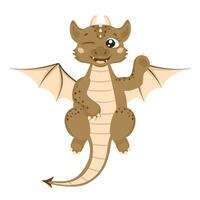 Cute dragon in cartoon style. The fairy monster winks and waves his paw. vector