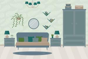 Bedroom interior design with furniture. vector