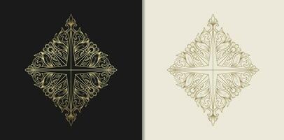 Star ornament adorned in baroque style line art vector