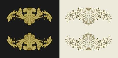 Baroque ornament with flower and leaf motifs in a hand drawn style vector