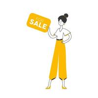 Woman real estate sales specialist. Minimalistic linear style. Isolated. Vector illustration.