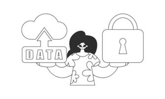A woman holding a lock and a key with the word data vector