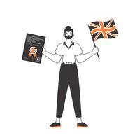A man helps teaches English. The concept of learning a foreign language. Linear modern style. Isolated, illustration. vector