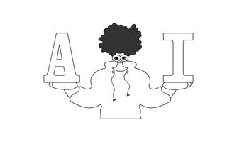 A black and white drawing of a person holding up the letters i vector
