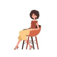 The girl is sitting in a comfortable chair. Character in trendy style. vector