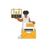 A fashionable girl holds a calendar in her hand. TAX day. The topic of paying taxes. vector