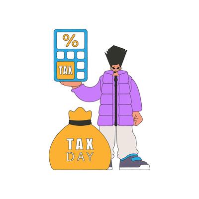 Stylish man with a percentage. The topic of paying taxes.