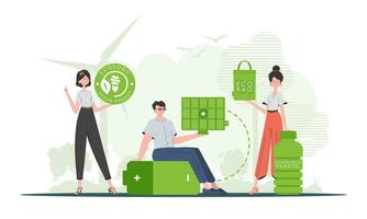 Caring about the environment. ECO friendly People. trendy style. Vector illustration.