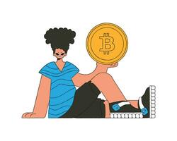 The guy is holding a bitcoin. Character trendy style. vector