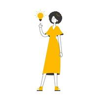 Girl and light bulb. Idea concept. Vector. Isolated. Line art style. vector