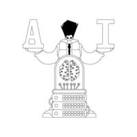 AI man and server in a linear design with an AI inspired theme vector