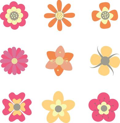 Vintage Flower with Flat Design. Vector Illustration Set.