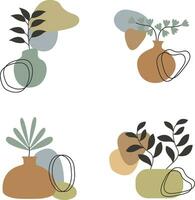 Leaf Vase Shape Set. Isolated on White Background. Vector Illustration