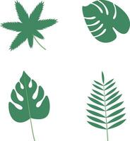 Flat Tropical Leaves Icon. Isolated on White Background. Vector Illustration Set.