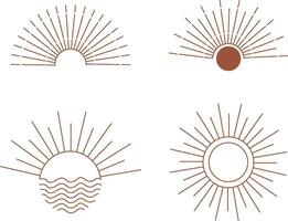 Boho Sun Illustration. Isolated Vector Set