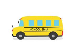 Simple cartoon yellow school bus illustration flat vector. Hand drawn specialty vehicles icon. Transportation element in kid drawing style. Back to school concept vector