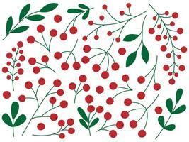 Berries and leaves set vector