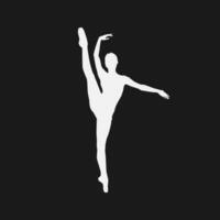 High details of ballerina silhouette. Minimal symbol and logo of sport. Fit for element design, background, banner, backdrop, cover, logotype. Isolated on black background. Vector Eps 10