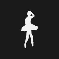 High details of ballerina silhouette. Minimal symbol and logo of sport. Fit for element design, background, banner, backdrop, cover, logotype. Isolated on black background. Vector Eps 10