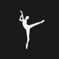 High details of ballerina silhouette. Minimal symbol and logo of sport. Fit for element design, background, banner, backdrop, cover, logotype. Isolated on black background. Vector Eps 10