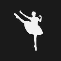 High details of ballerina silhouette. Minimal symbol and logo of sport. Fit for element design, background, banner, backdrop, cover, logotype. Isolated on black background. Vector Eps 10