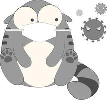 Cat in mask and Coronavirus vector illustration, kitty cartoon
