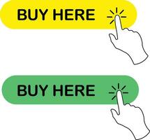 Buy here buttons collection with hand pointer vector