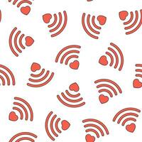 Heart Wifi Seamless Pattern On A White Background. Heart And Wifi Signal Icon Vector Illustration