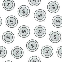 Money Coin Seamless Pattern On A White Background. Silver Coins Icon Vector Illustration
