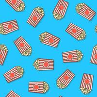 Popcorn Seamless Pattern On A Blue Background. Popcorn Bucket Boxes Theme Illustration vector