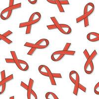 Awareness Ribbon Seamless Pattern On A White Background. Red Ribbon Icon Vector Illustration