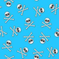 Skull With Crossbone Seamless Pattern On A Blue Background. Pirate Emblem Theme Vector Illustration
