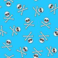 Skull With Crossbone Seamless Pattern On A Blue Background. Pirate Emblem Theme Vector Illustration