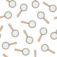 Magnifying Glass With Wooden Handle Seamless Pattern On A White Background. Magnifier Icon Vector Illustration