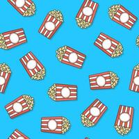 Popcorn Seamless Pattern On A Blue Background. Popcorn Bucket Boxes Theme Vector Illustration