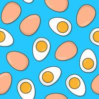 Chicken Boiled Eggs Seamless Pattern On A Blue Background. Eggs Icon Theme Illustration vector