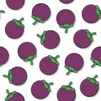 Mangosteen Fruit Seamless Pattern On A White Background. Fresh Mangosteen Icon Vector Illustration