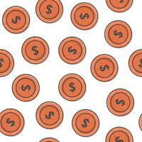 Money Coin Seamless Pattern On A White Background. Bronze Coins Icon Vector Illustration