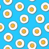 Fried Eggs Seamless Pattern On A Blue Background. Omelette Egg Theme Vector Illustration